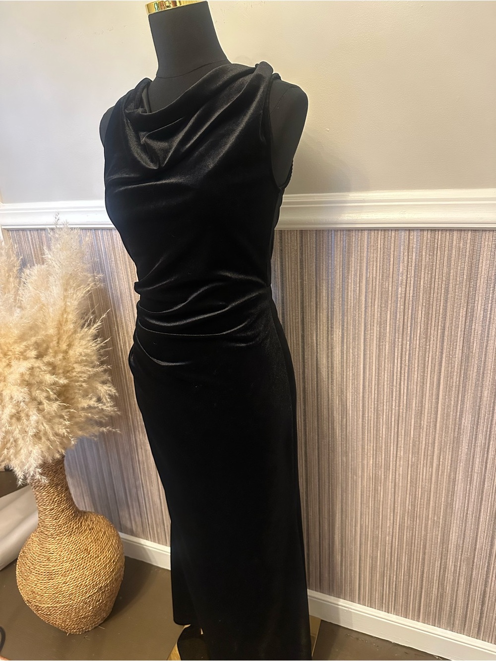 Grace Karin Black Velvet Maxi Dress Size 6 Cowl Neck Low Back Evening Formal - Picture 3 of 12
